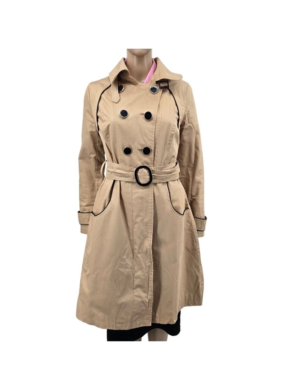 Soia & Kyo Khaki Piped and Belted Trench Coat, Women's Medium